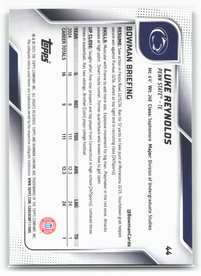 2025 Bowman University Chrome #44 Luke Reynolds 28614