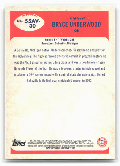 2025 Bowman University Chrome #55AV-30 Bryce Underwood 1955 Bowman 28619