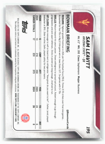 2025 Bowman University Chrome #195 Sam Leavitt 28622