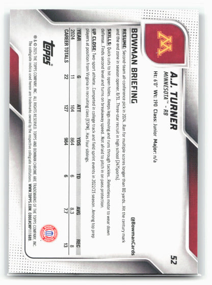 2025 Bowman University Chrome #52 A.J. Turner 28623
