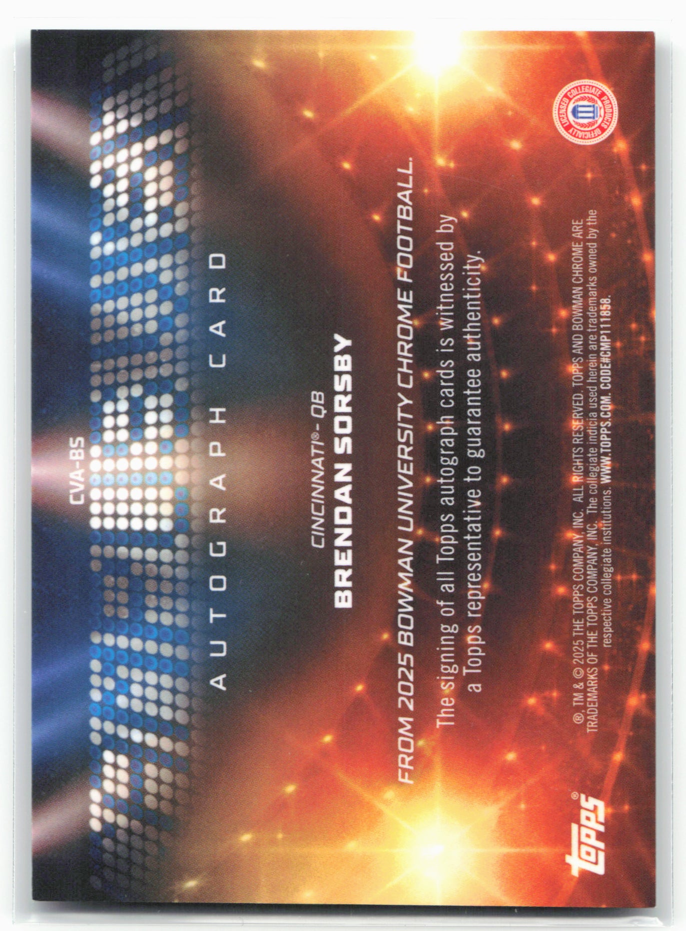 2025 Bowman University Chrome #CVA-BS Brendan Sorsby Campus Autographs #/99