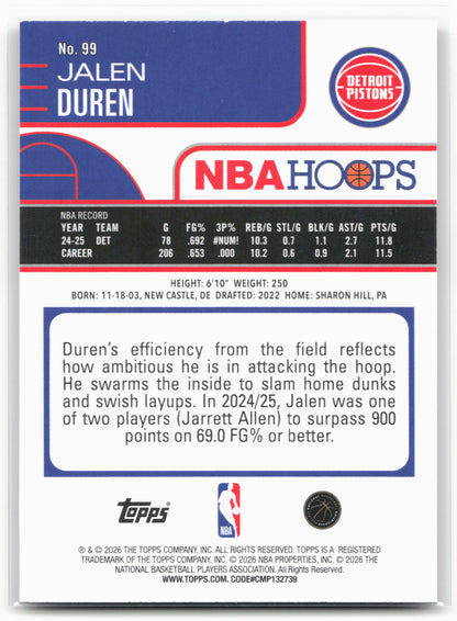 2025-26 Hoops #99 Jalen Duren Orange