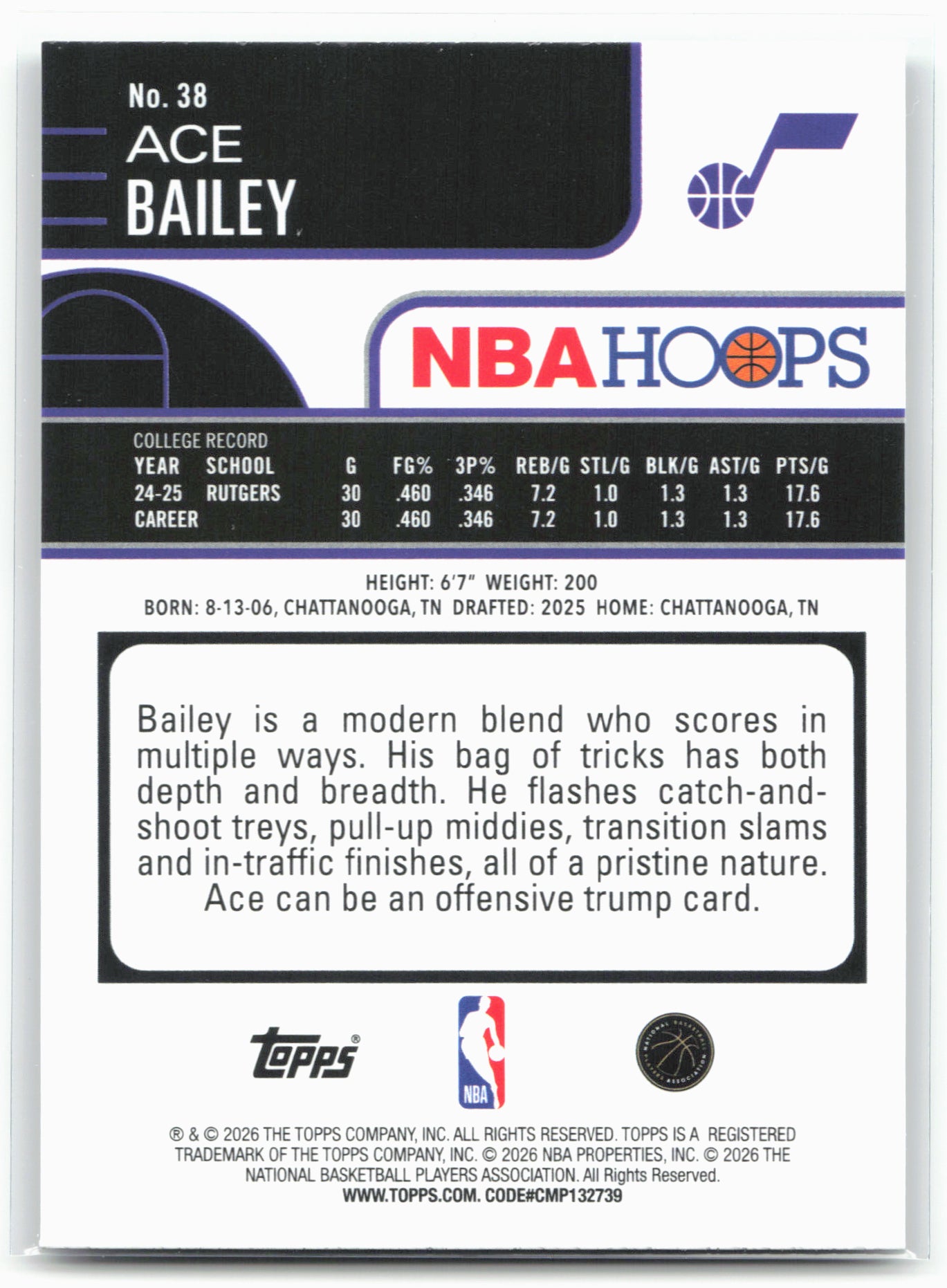2025-26 Hoops #38 Ace Bailey 28634
