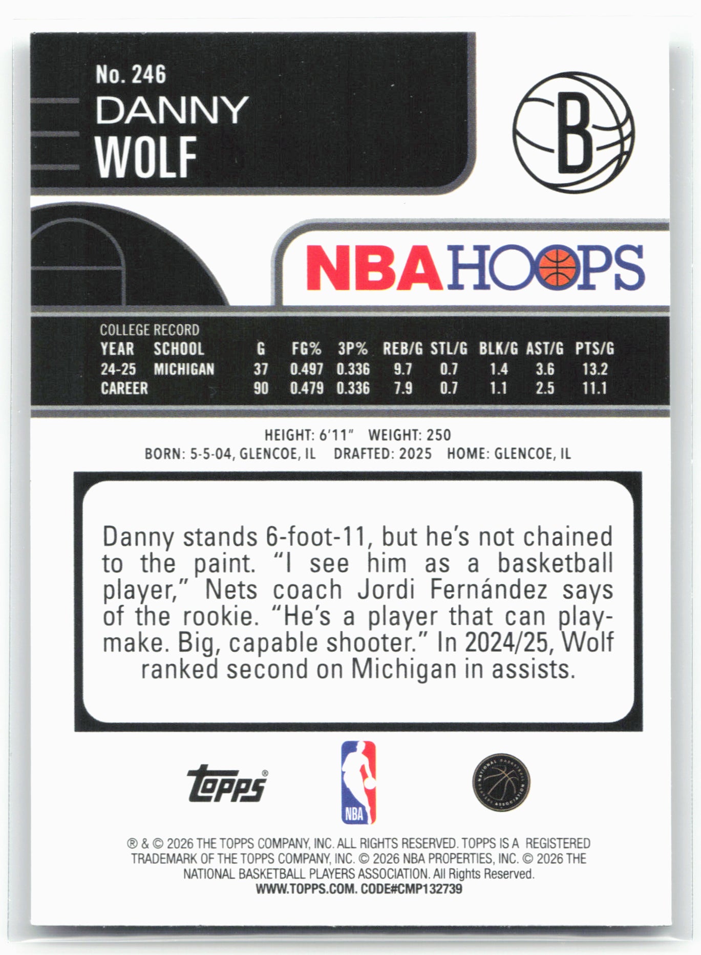 2025-26 Hoops #246 Danny Wolf 28641