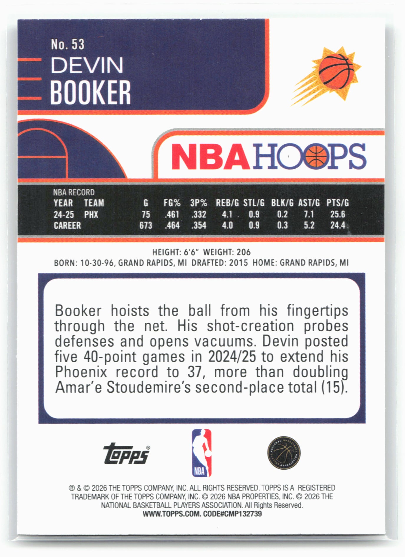 2025-26 Hoops #53 Devin Booker Light Burst