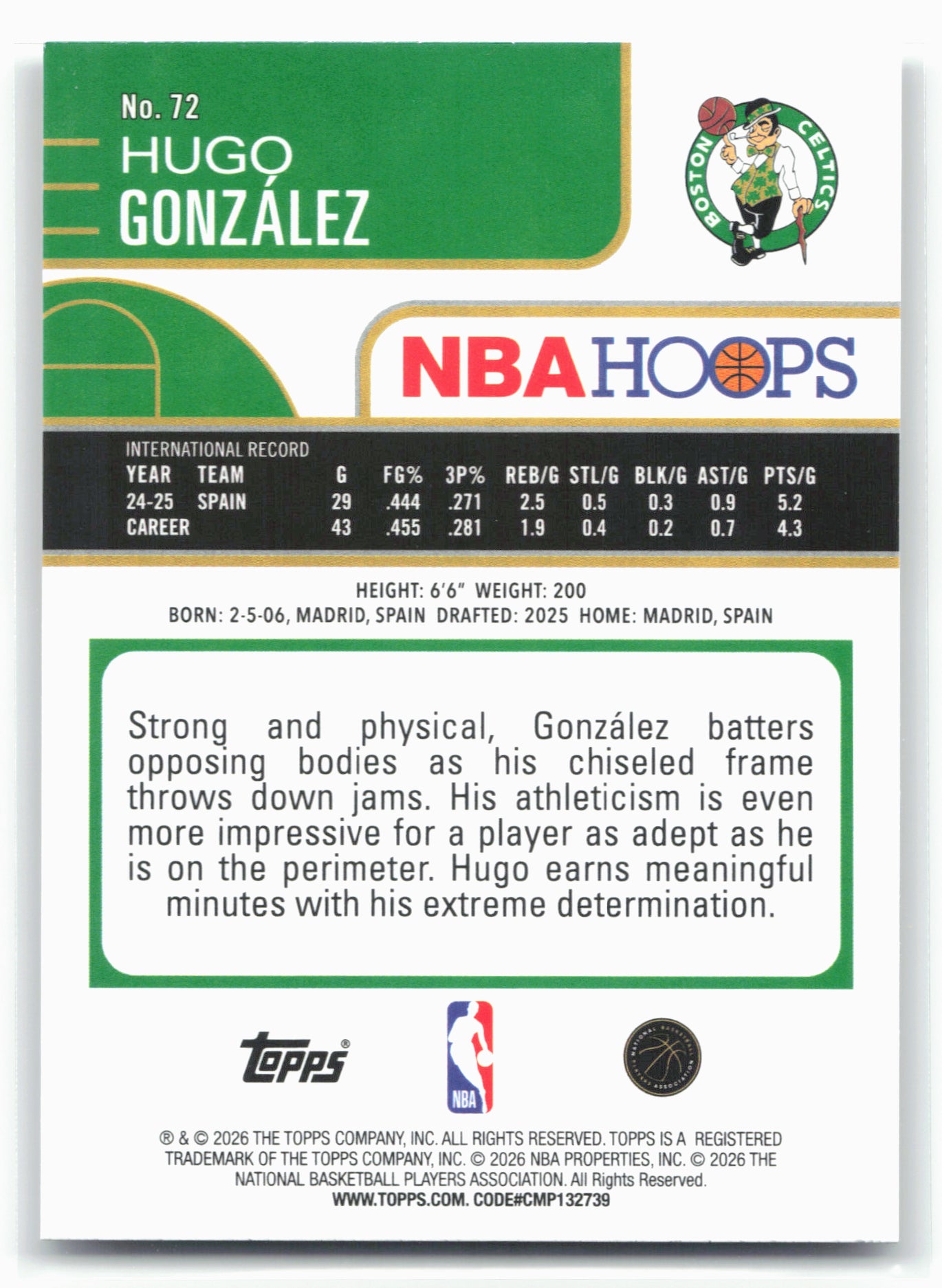 2025-26 Hoops #72 Hugo Gonzalez 28658