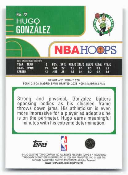 2025-26 Hoops #72 Hugo Gonzalez 28658