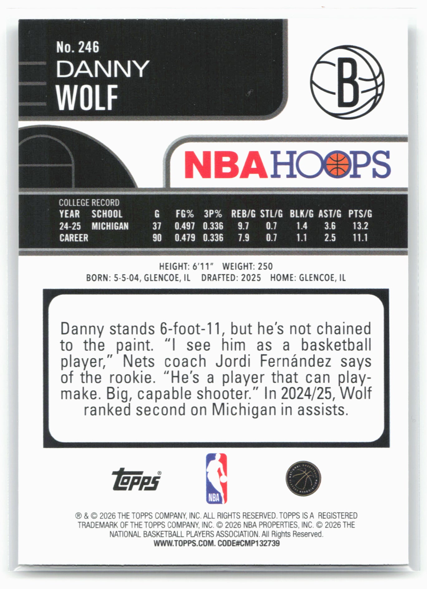 2025-26 Hoops #246 Danny Wolf 28659