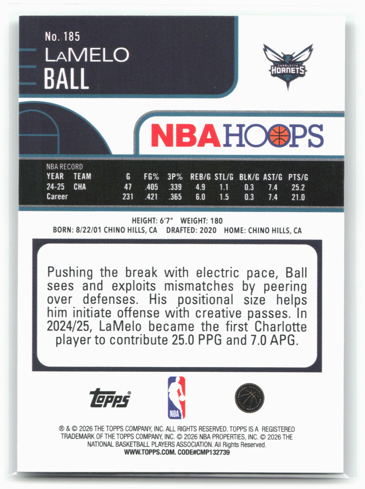 2025-26 Hoops #185 LaMelo Ball Light Burst Green #/75