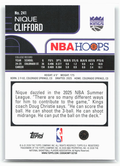 2025-26 Hoops #241 Nique Clifford 28675
