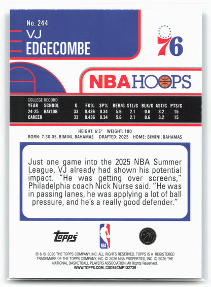 2025-26 Hoops #244 VJ Edgecombe 28680