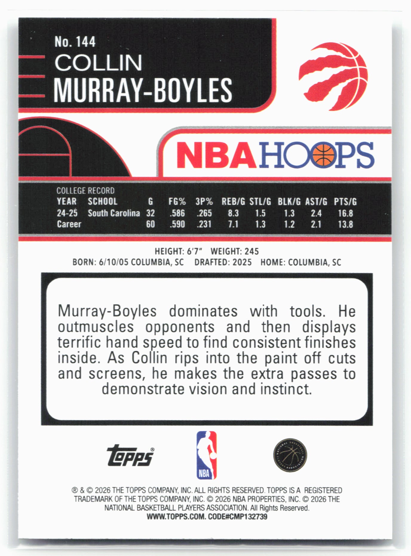 2025-26 Hoops #144 Collin Murray-Boyles 28688