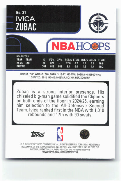 2025-26 Hoops #31 Ivica Zubac Light Burst Blue #/149