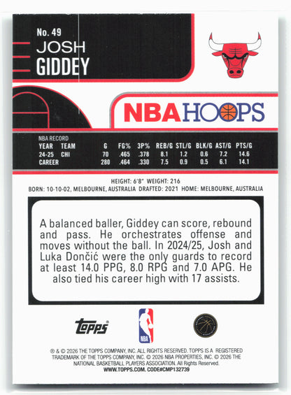 2025-26 Hoops #49 Josh Giddey Green Hoops