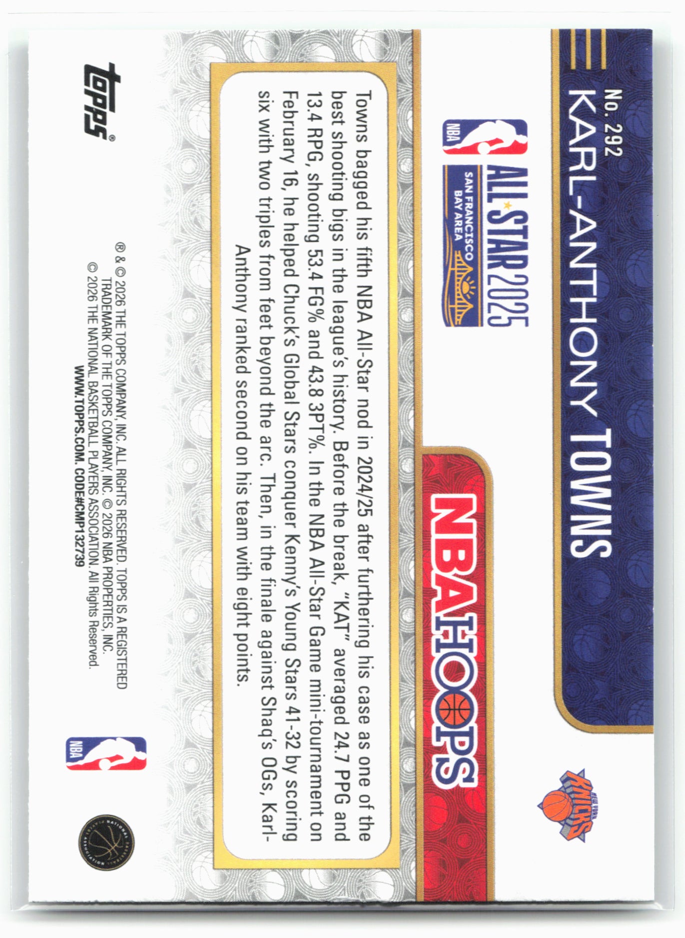 2025-26 Hoops #292 Karl-Anthony Towns Green Hoops