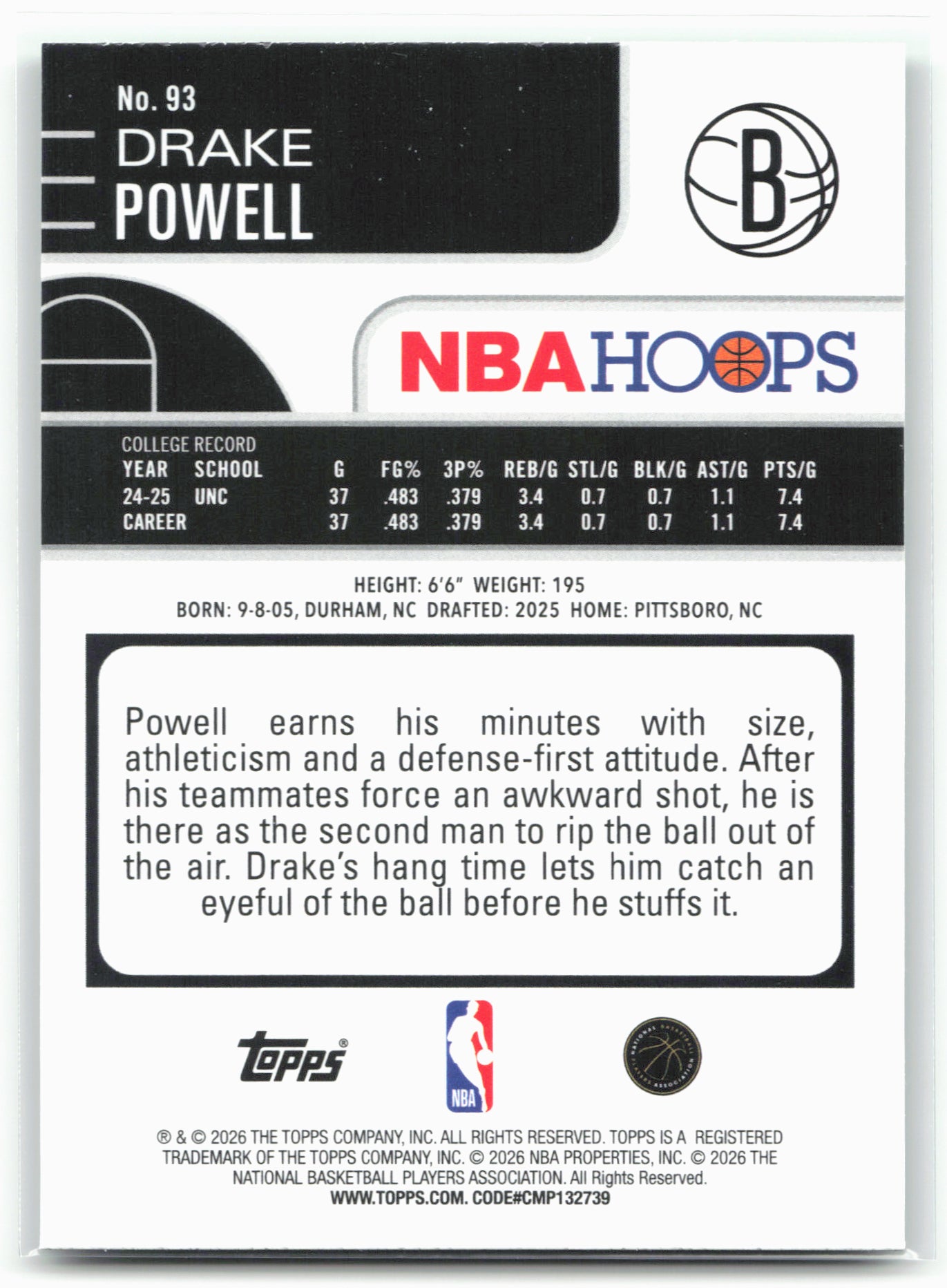 2025-26 Hoops #93 Drake Powell Green Hoops