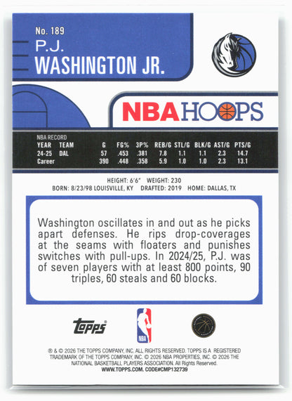 2025-26 Hoops #189 P.J. Washington Jr. Light Burst
