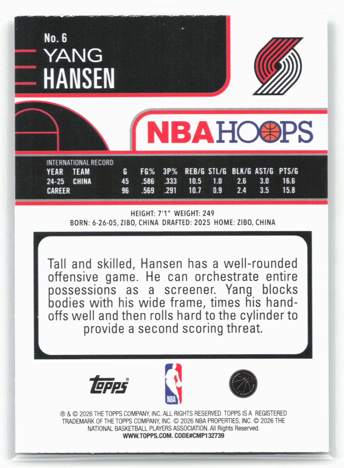 2025-26 Hoops #6 Yang Hansen Rainbow