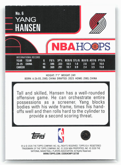 2025-26 Hoops #6 Yang Hansen Rainbow