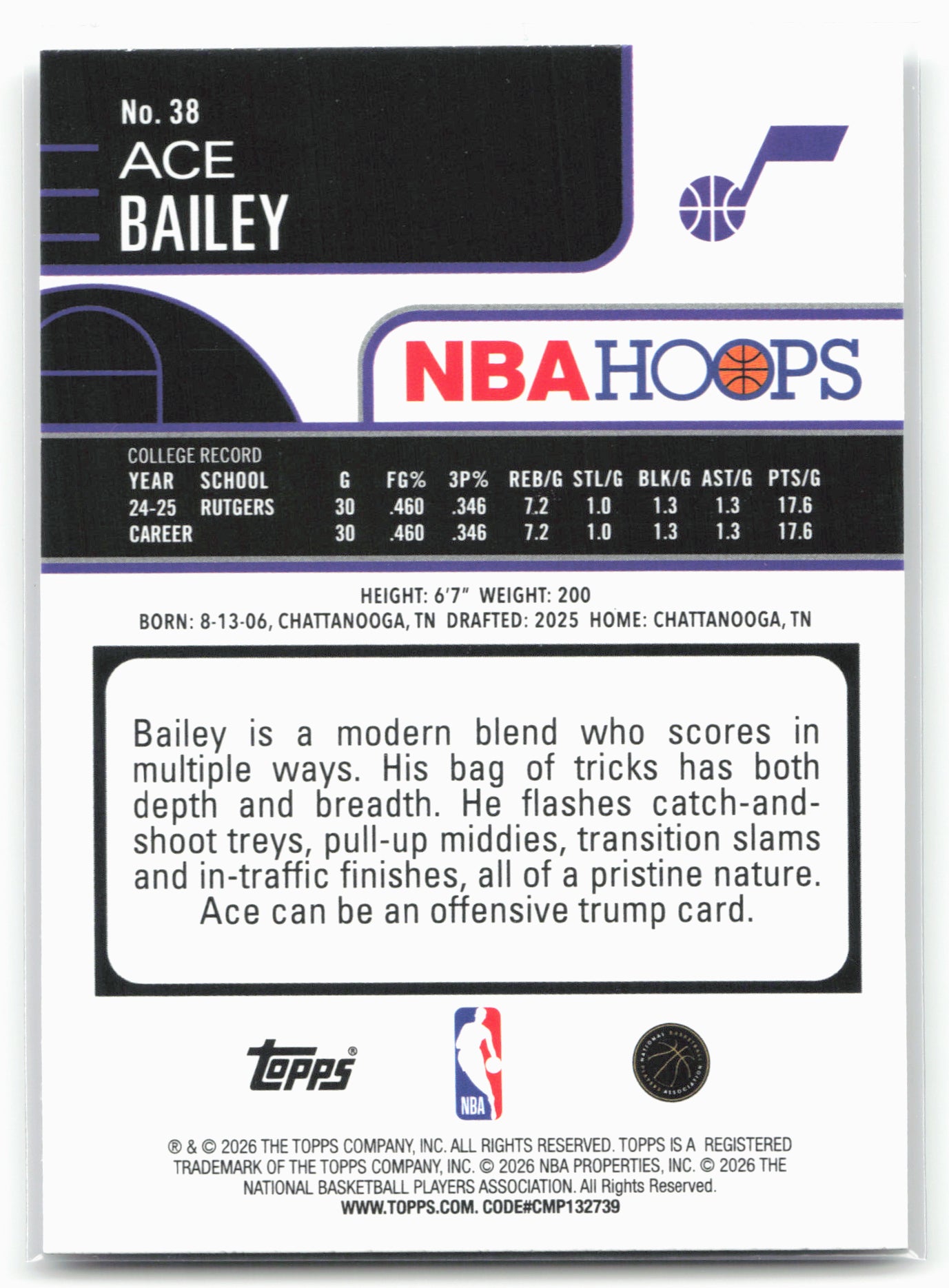2025-26 Hoops #38 Ace Bailey 28710