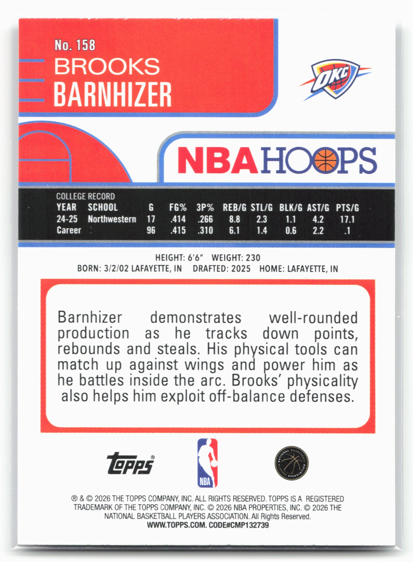 2025-26 Hoops #158 Brooks Barnhizer 28711