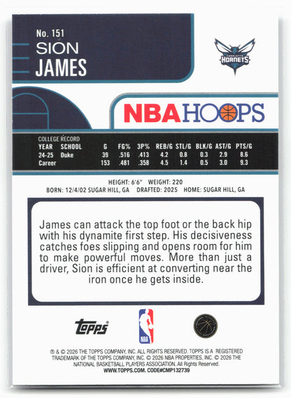 2025-26 Hoops #151 Sion James 28713