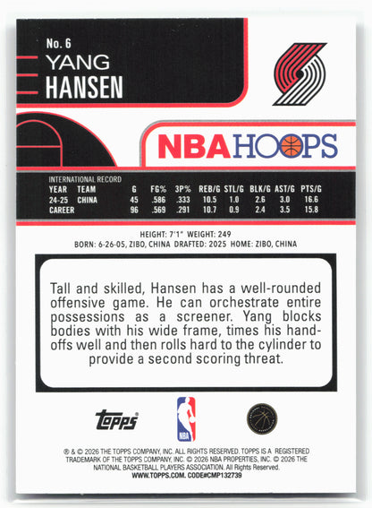 2025-26 Hoops #6 Yang Hansen 28716