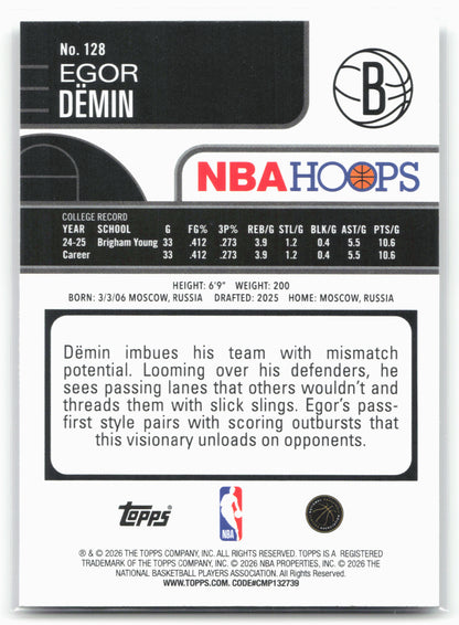 2025-26 Hoops #128 Egor Dёmin 28718