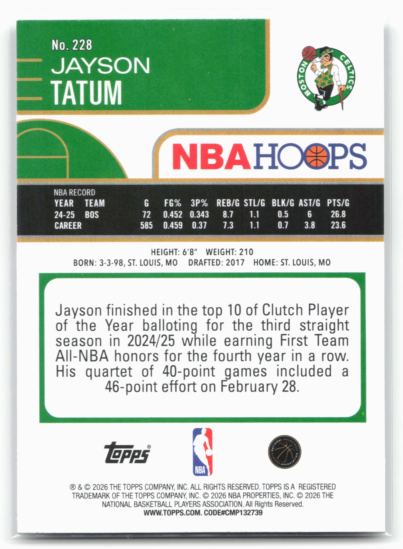 2025-26 Hoops #228 Jayson Tatum