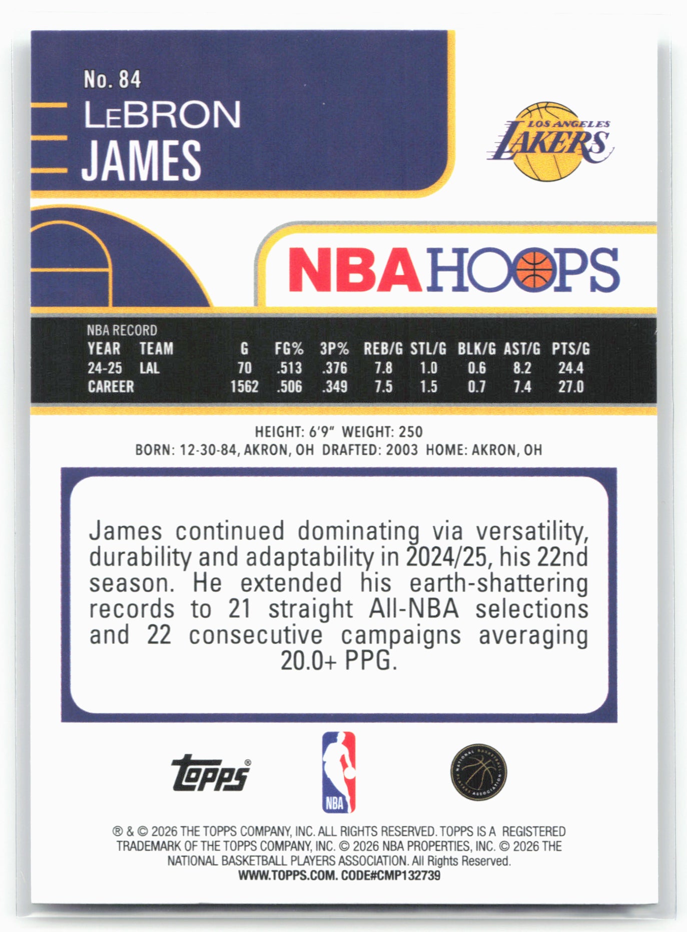 2025-26 Hoops #84 LeBron James 28725