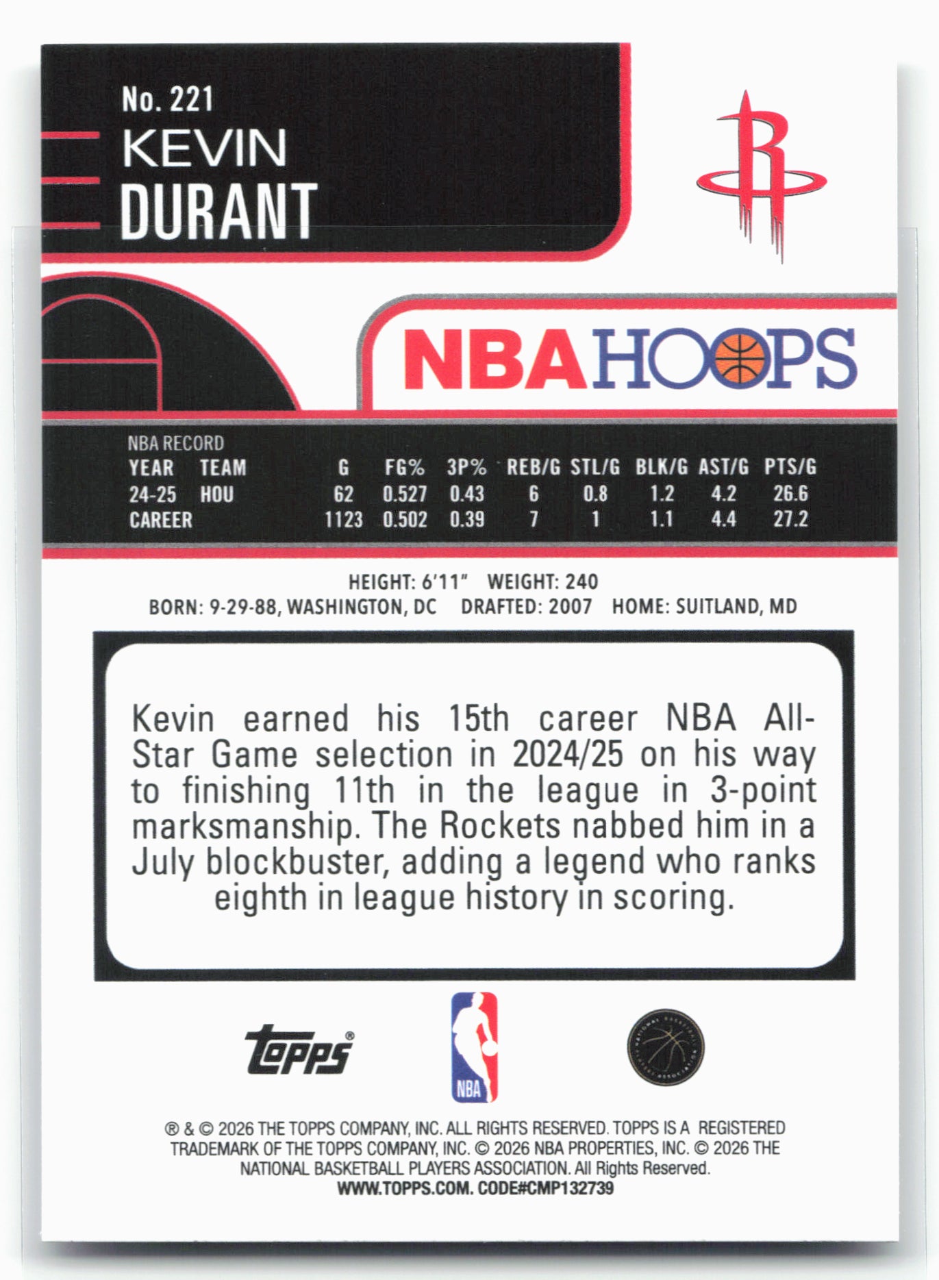 2025-26 Hoops #221 Kevin Durant