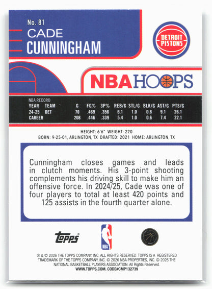 2025-26 Hoops #81 Cade Cunningham