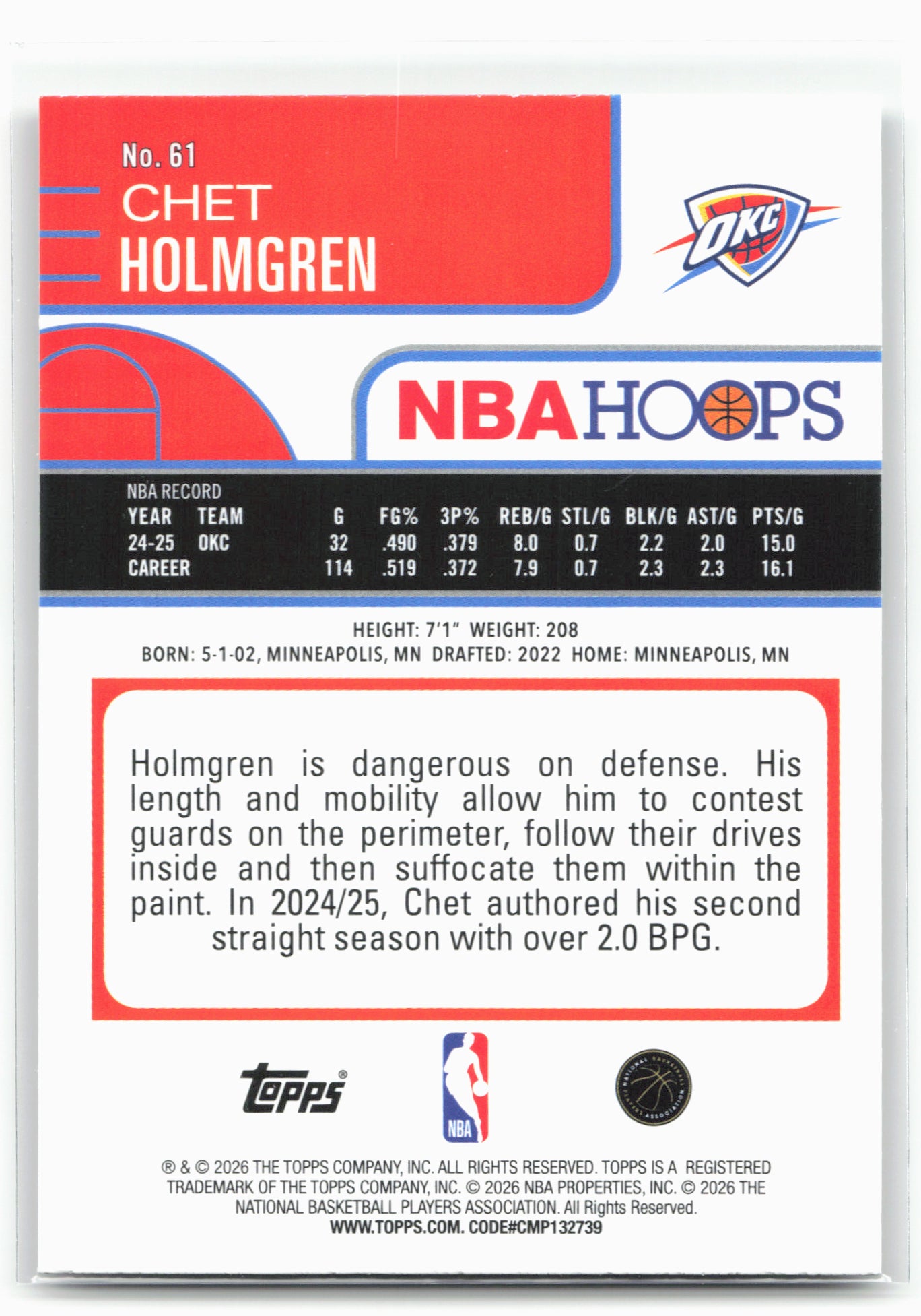 2025-26 Hoops #61 Chet Holmgren