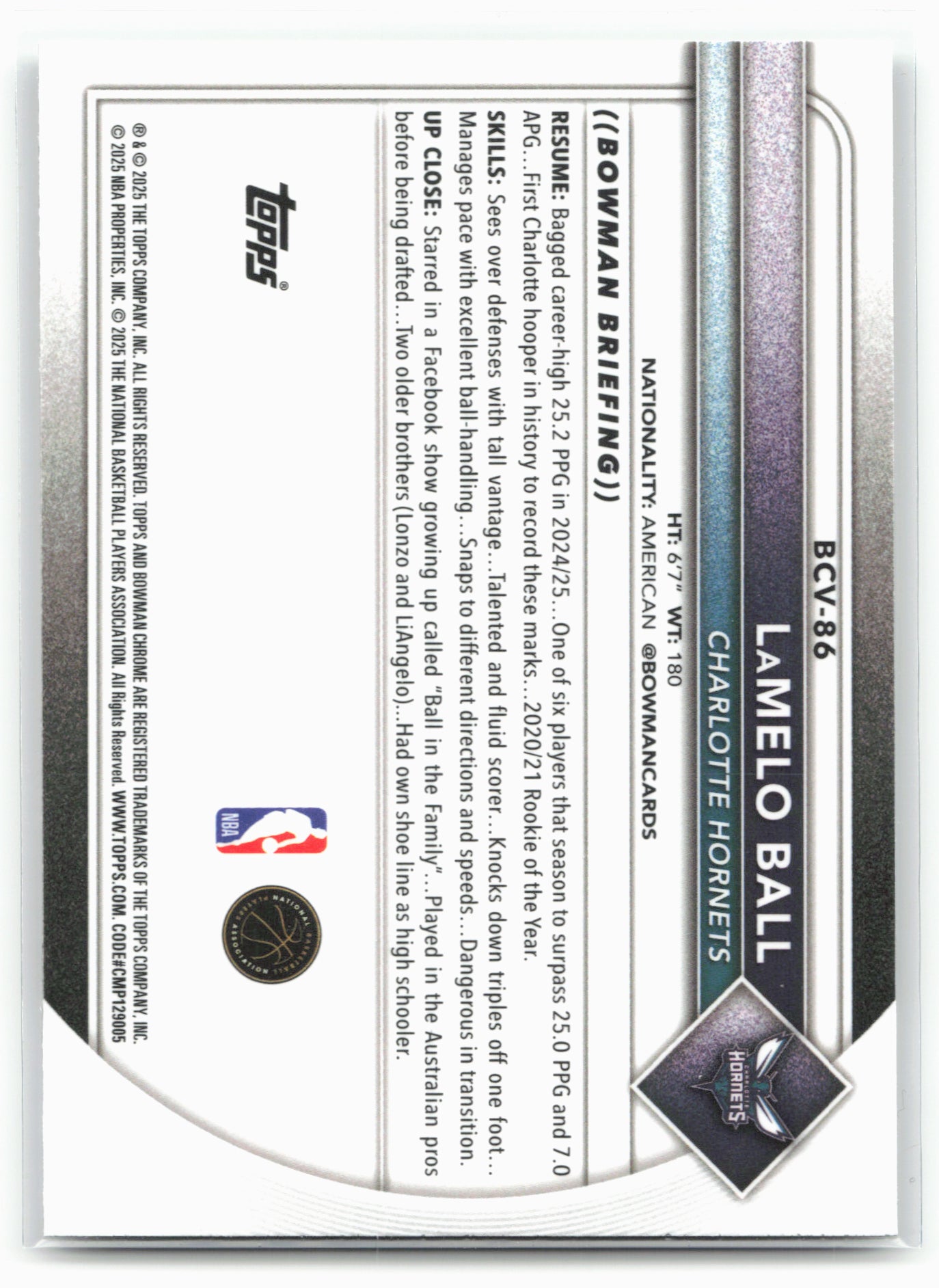 2025-26 Bowman #BCV-86 LaMelo Ball Chrome 28731