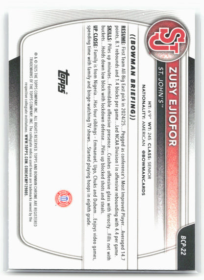 2025-26 Bowman #BCP-22 Zuby Ejiofor Chrome Prospects 28732