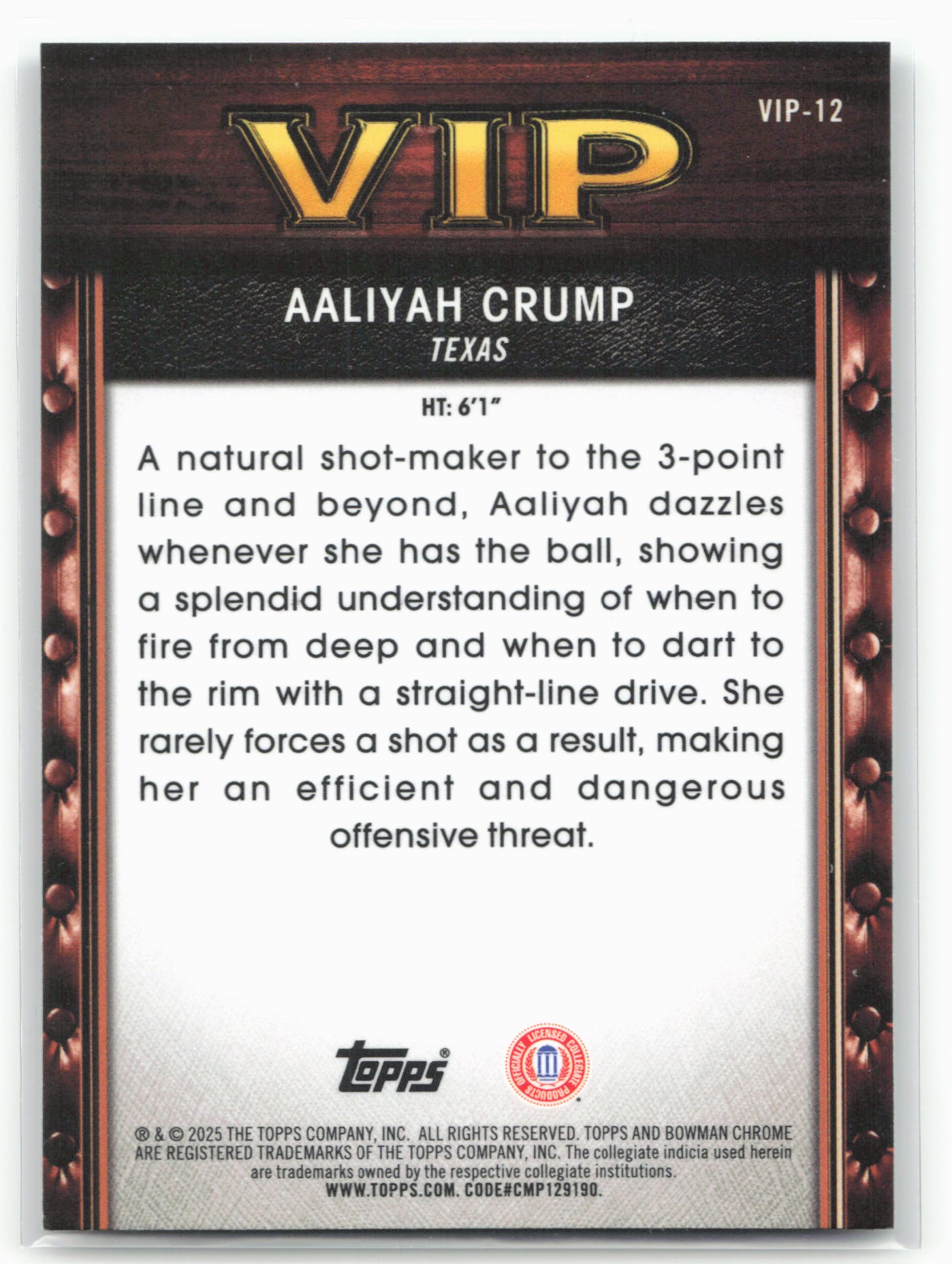 2025-26 Bowman #VIP-12 Aaliyah Crump Very Important Prospects 28733