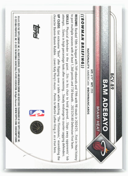 2025-26 Bowman #BCV-89 Bam Adebayo Chrome Mojo Refractor
