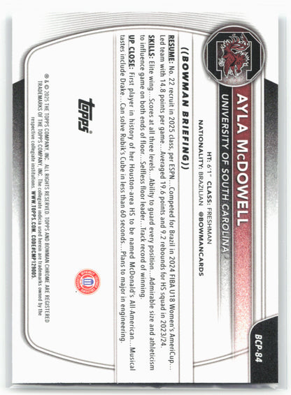 2025-26 Bowman #BCP-84 Ayla McDowell Chrome Prospects Mojo Refractor