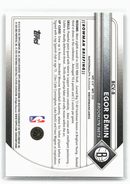 2025-26 Bowman #BCV-8 Egor Dëmin Chrome Mojo Refractor