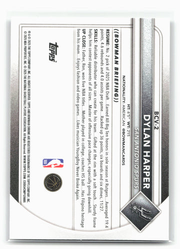 
2025-26 Bowman #BCV-2 Dylan Harper Chrome Mojo Refractor