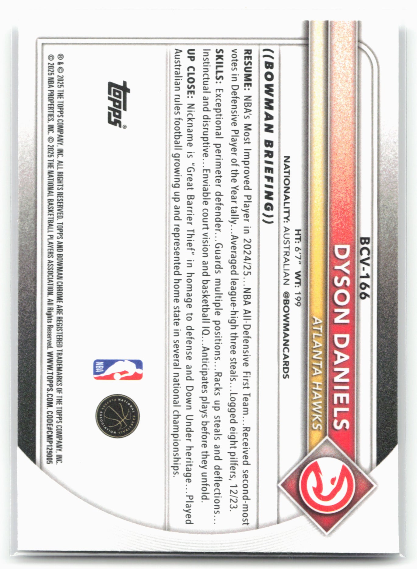 2025-26 Bowman #BCV-166 Dyson Daniels Chrome Mojo Refractor