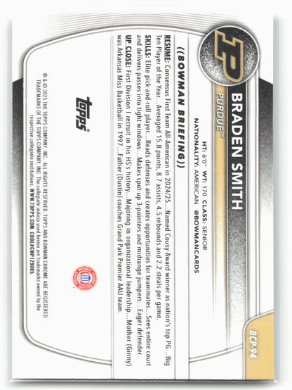 2025-26 Bowman #BCP-94 Braden Smith Chrome Prospects Mojo Refractor 28749
