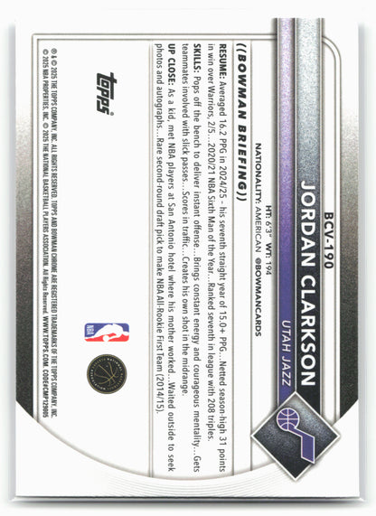2025-26 Bowman #BCV-190 Jordan Clarkson Chrome Mojo Refractor