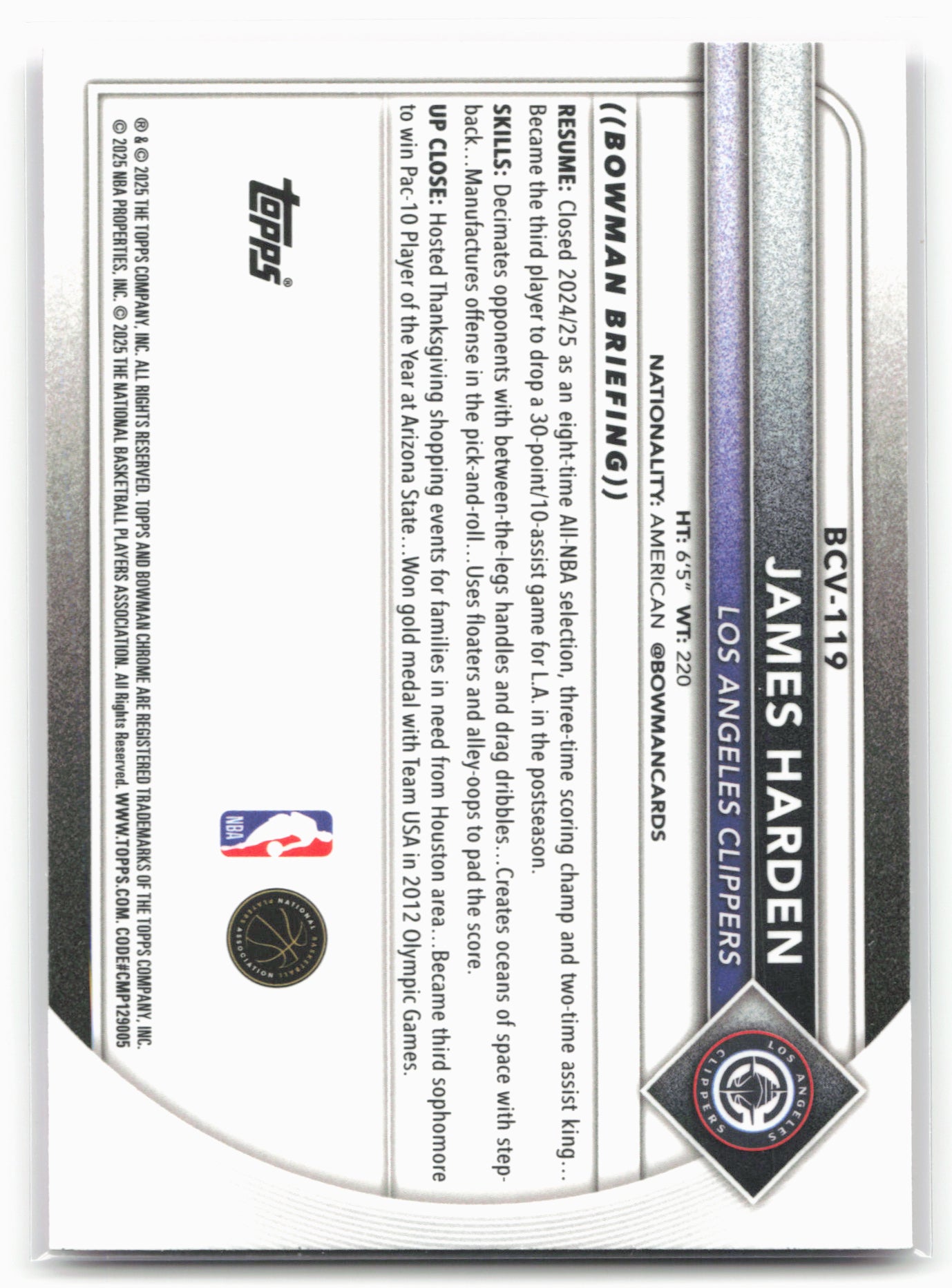 2025-26 Bowman #BCV-119 James Harden Chrome Pink Mojo Refractor #/199