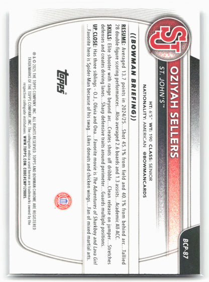 2025-26 Bowman #BCP-87 Oziyah Sellers Chrome Prospects Mojo Refractor