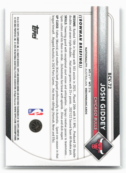 2025-26 Bowman #BCV-72 Josh Giddey Chrome Mojo Refractor