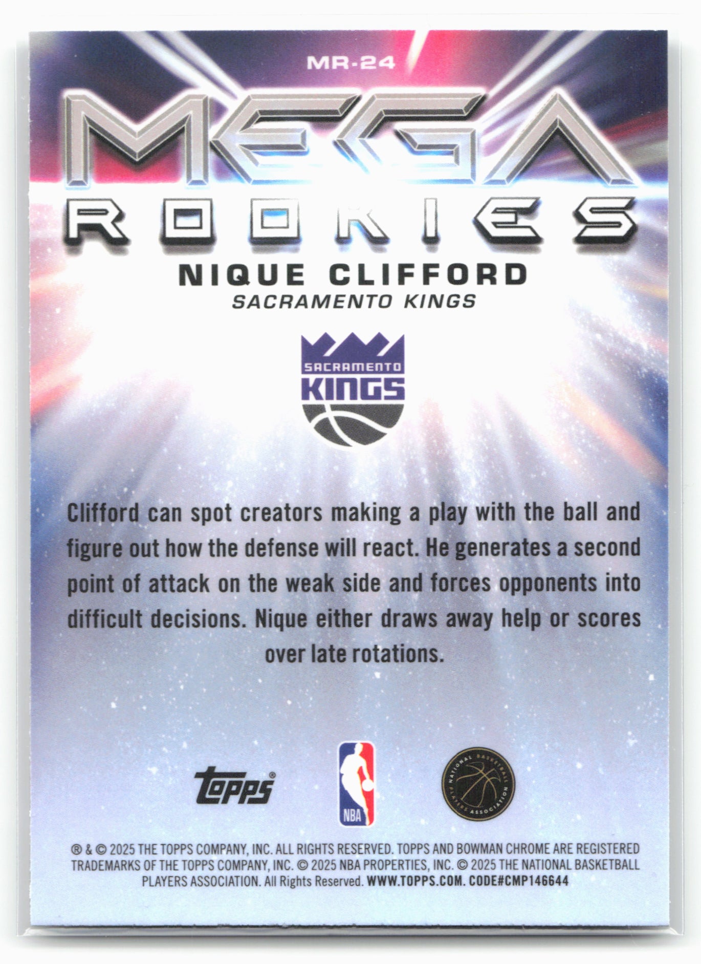 2025-26 Bowman #MR-24 Nique Clifford Mega Rookies