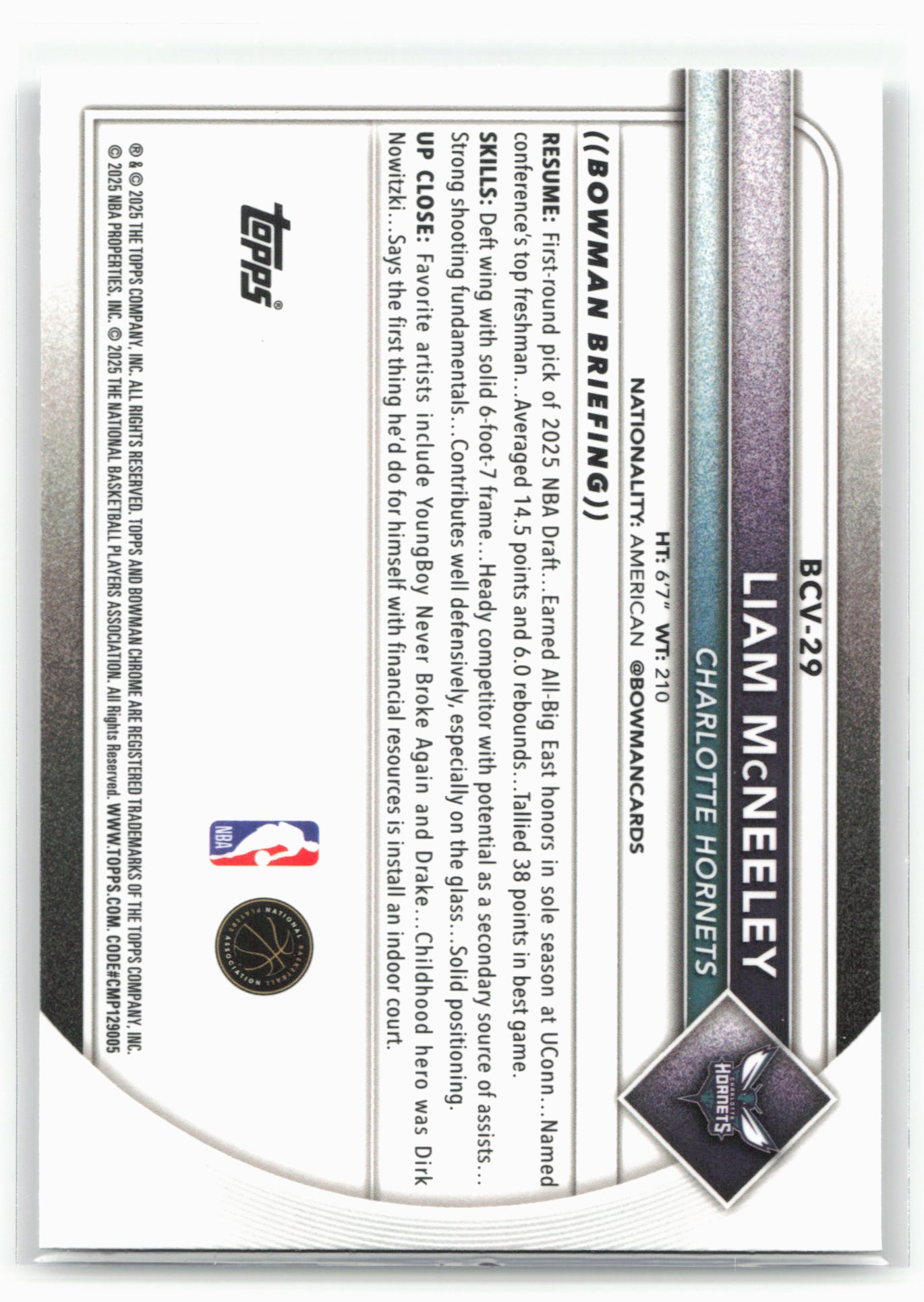 2025-26 Bowman #BCV-29 Liam McNeeley Chrome Mojo Refractor