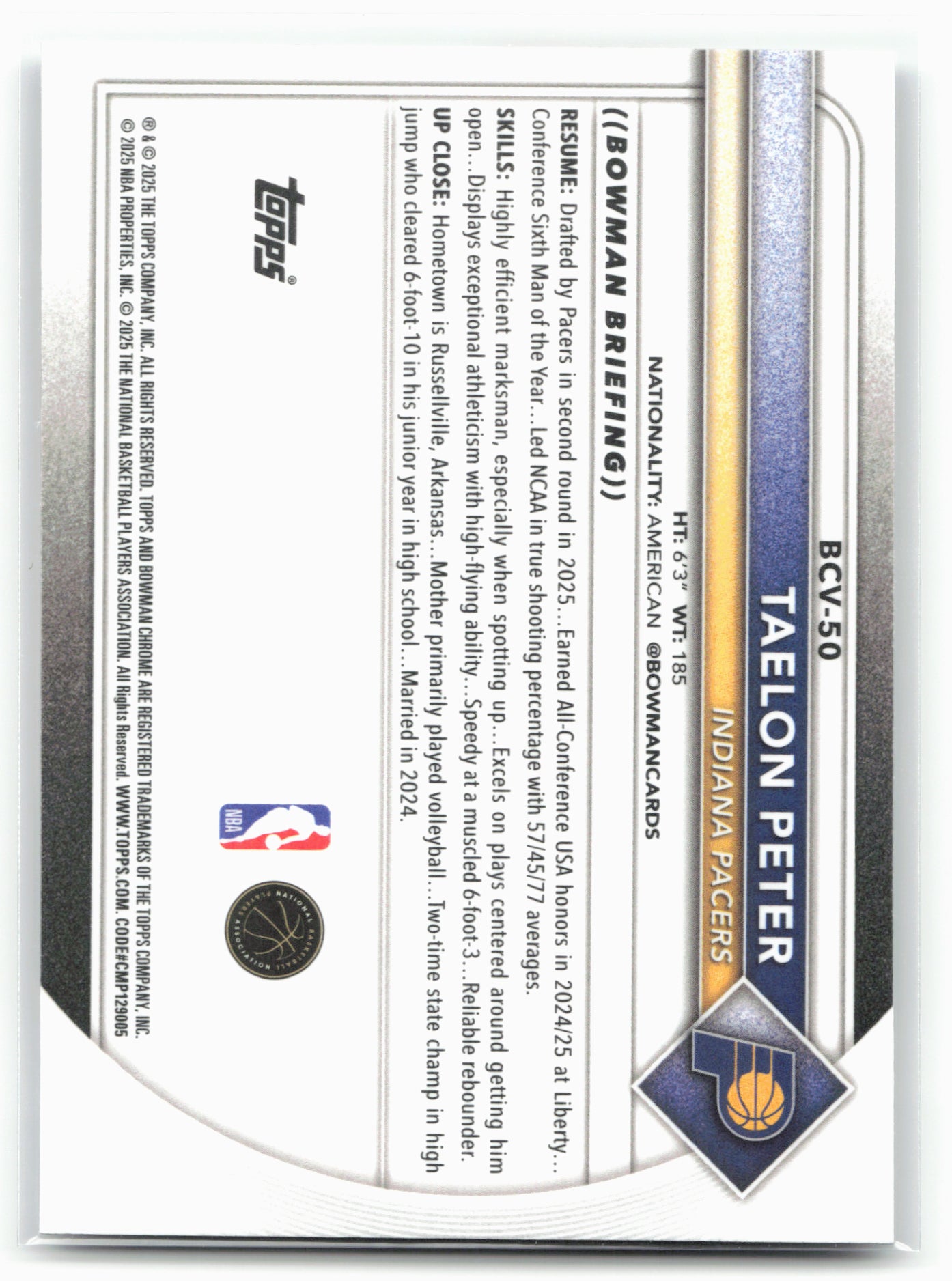 2025-26 Bowman #BCV-50 Taelon Peter Chrome 28772
