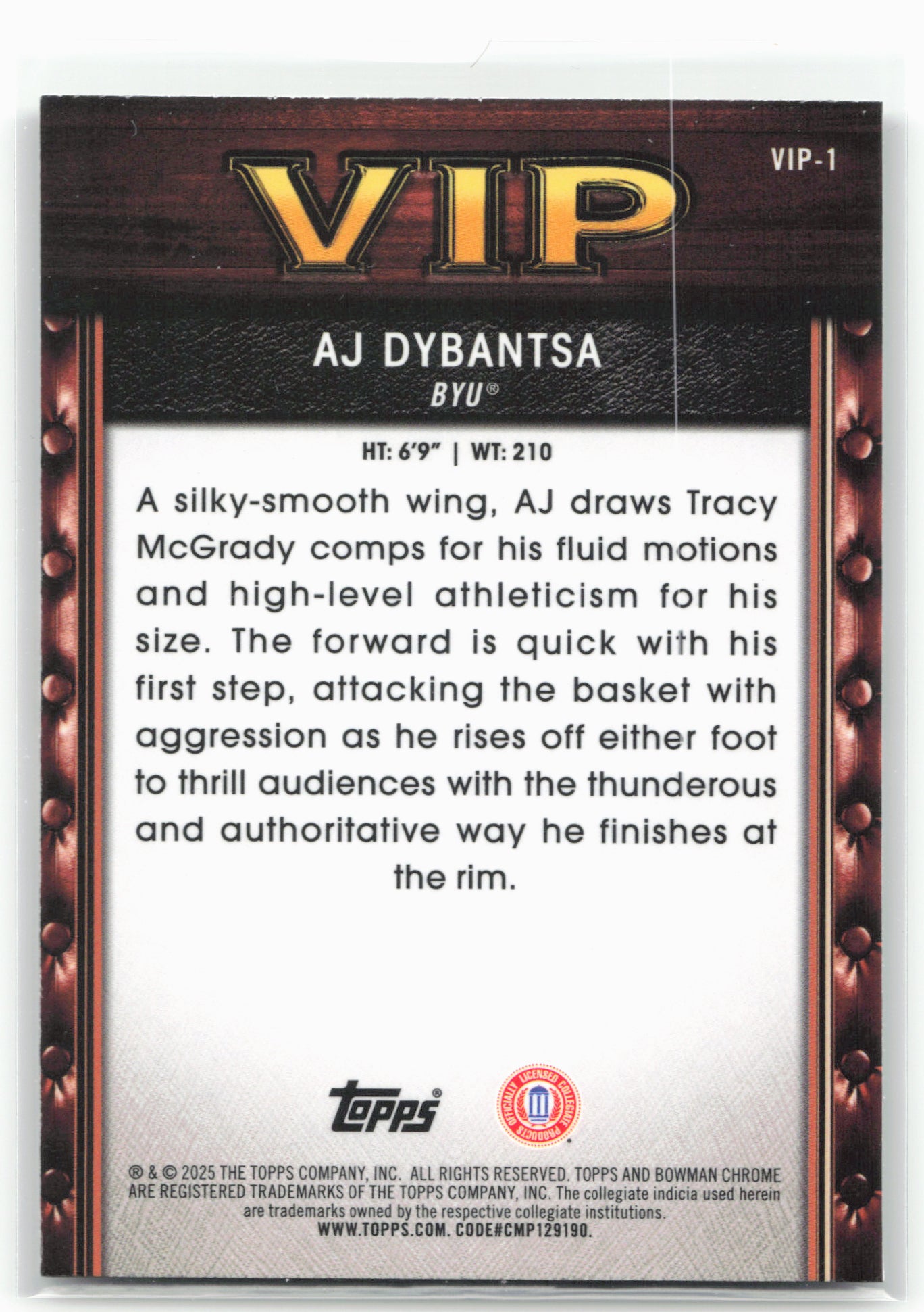 2025-26 Bowman #VIP-1 AJ Dybantsa Very Important Prospects